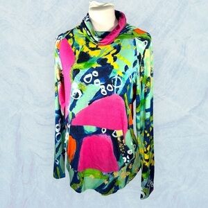 Claire Desjardins blouse turtleneck top wearable art abstract print size S